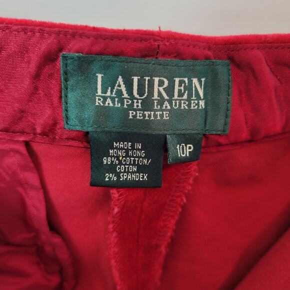LAUREN Ralph Lauren Red Velvet‎ Textured Straight Leg Trousers Size 10 Petite - Picture 5 of 6